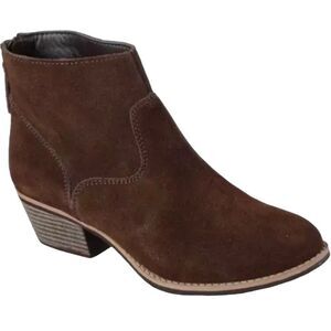Skechers Womens 8 Lasso Brown Leather Ankle Boot Low Heel Zipper closure Comfort